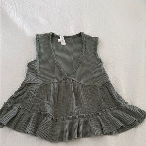 Sleeveless Moss Green Waffle Ruffle Top